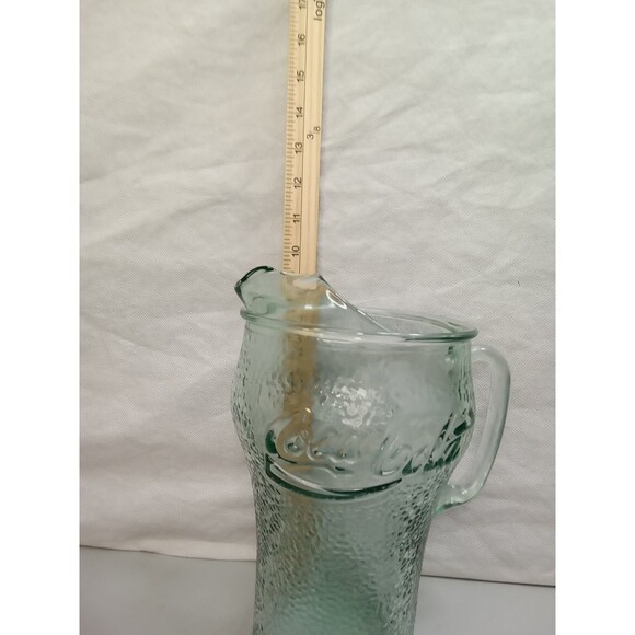Coca-Cola Green Pebbled Glass Pitcher w/ Ice Lip & Handle 64 oz. Vintage‎ - Picture 6 of 7